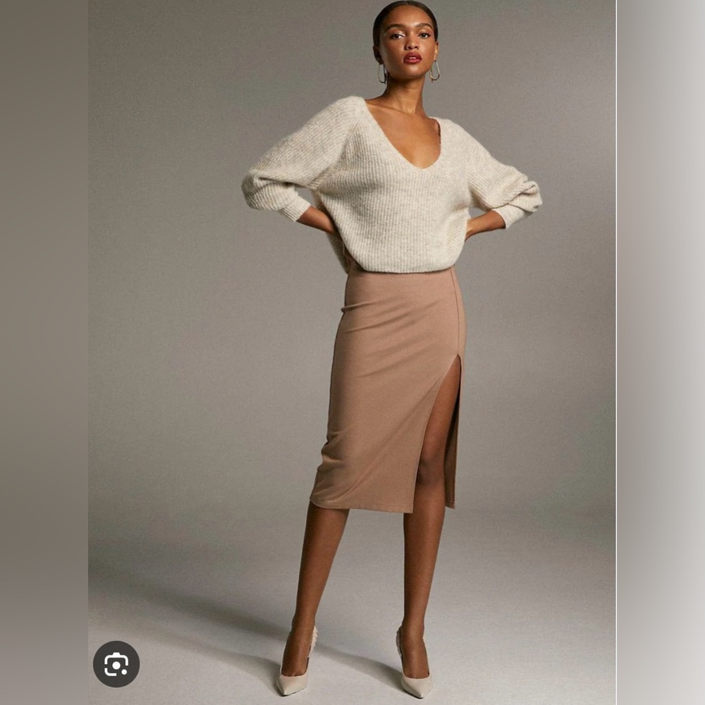 Babaton Tan Pencil Midi Skirt with Slit - XS  - BNWT